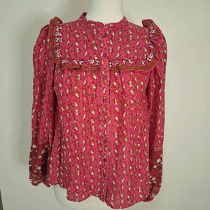 Joie balloon sleeve ruffle detail bohemian top NWOT  SZ S